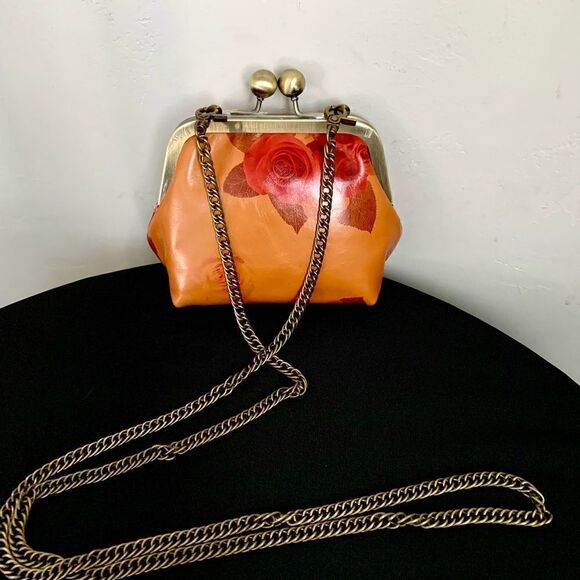 Handmade Vintage Style Genuine Leather Floral Print Purse/Wristlet/Crossbody - Picture 1 of 16